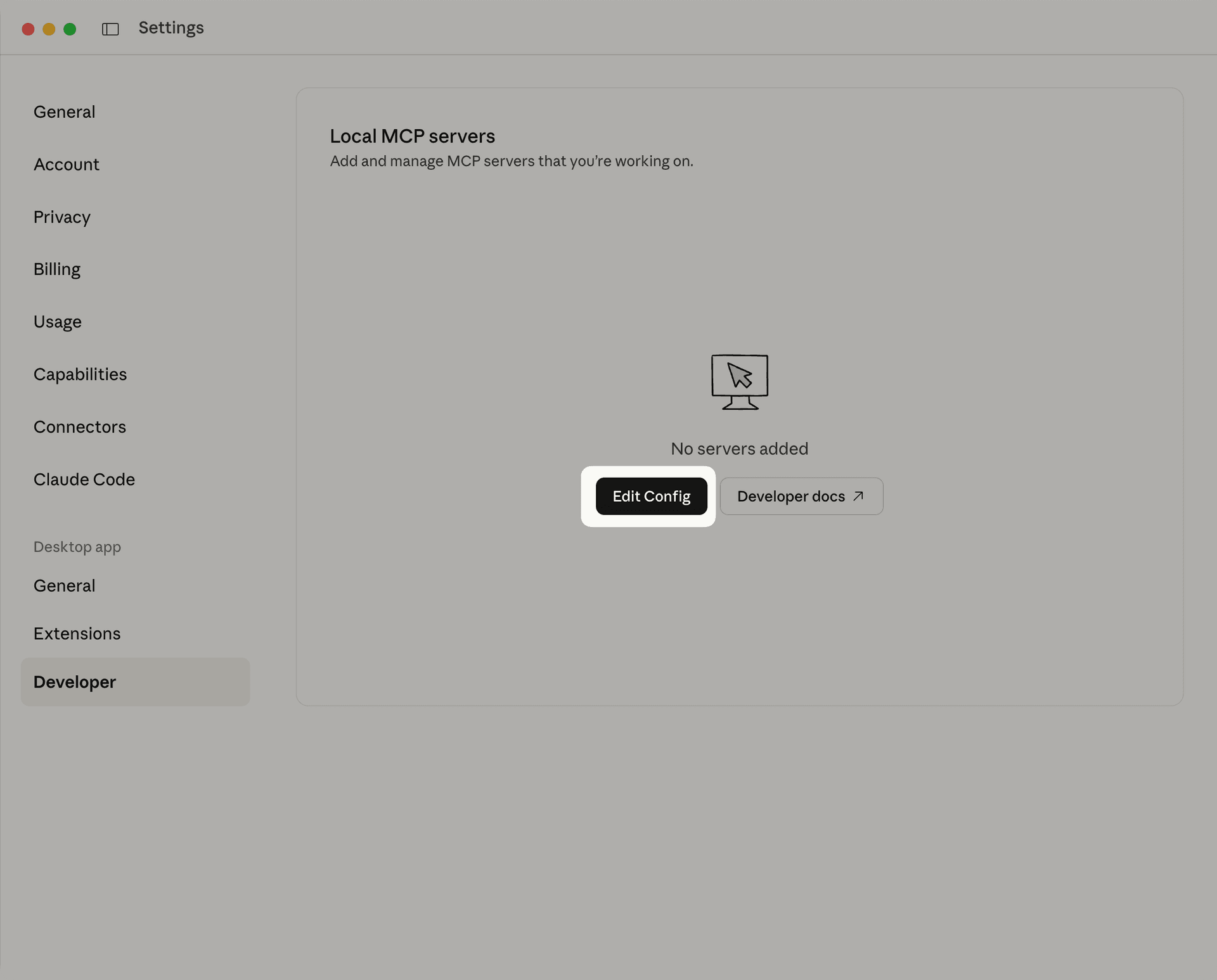 Claude Desktop edit config