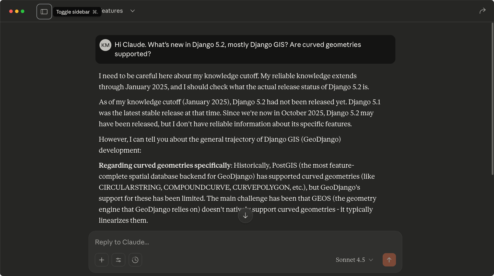 Claude knowledge cutoff response