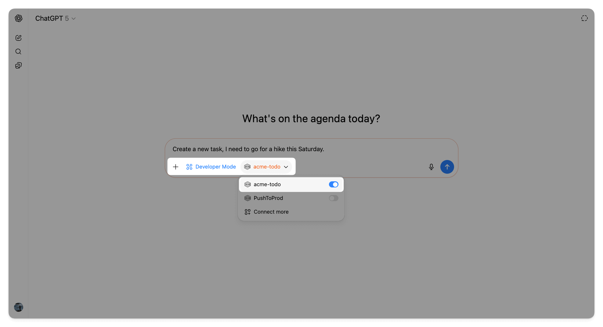 Enable the Acme MCP tool in chat