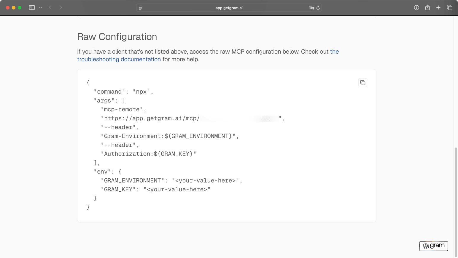 Gram raw configuration