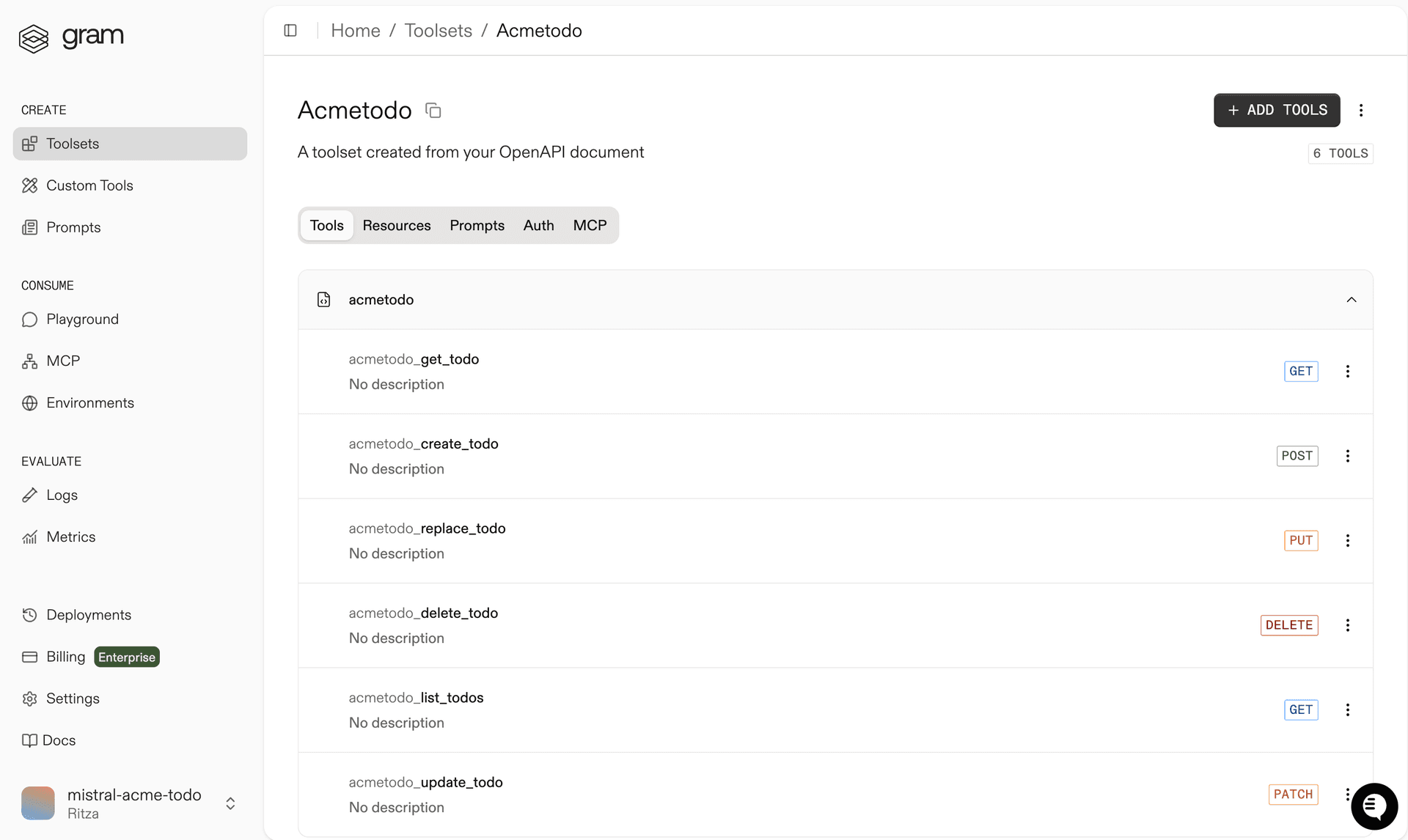 Screenshot of the MCP details page