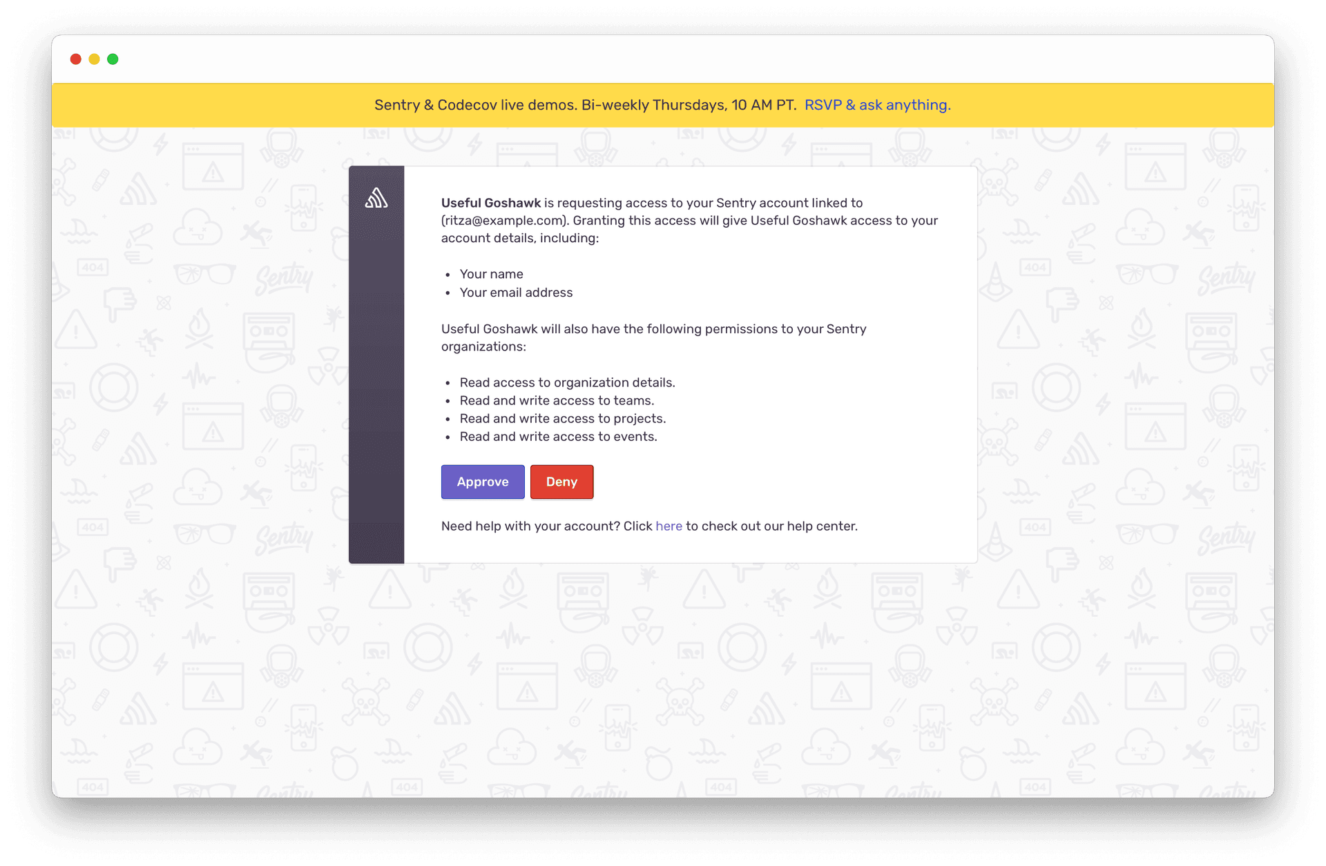 Sentry OAuth authorization dialog