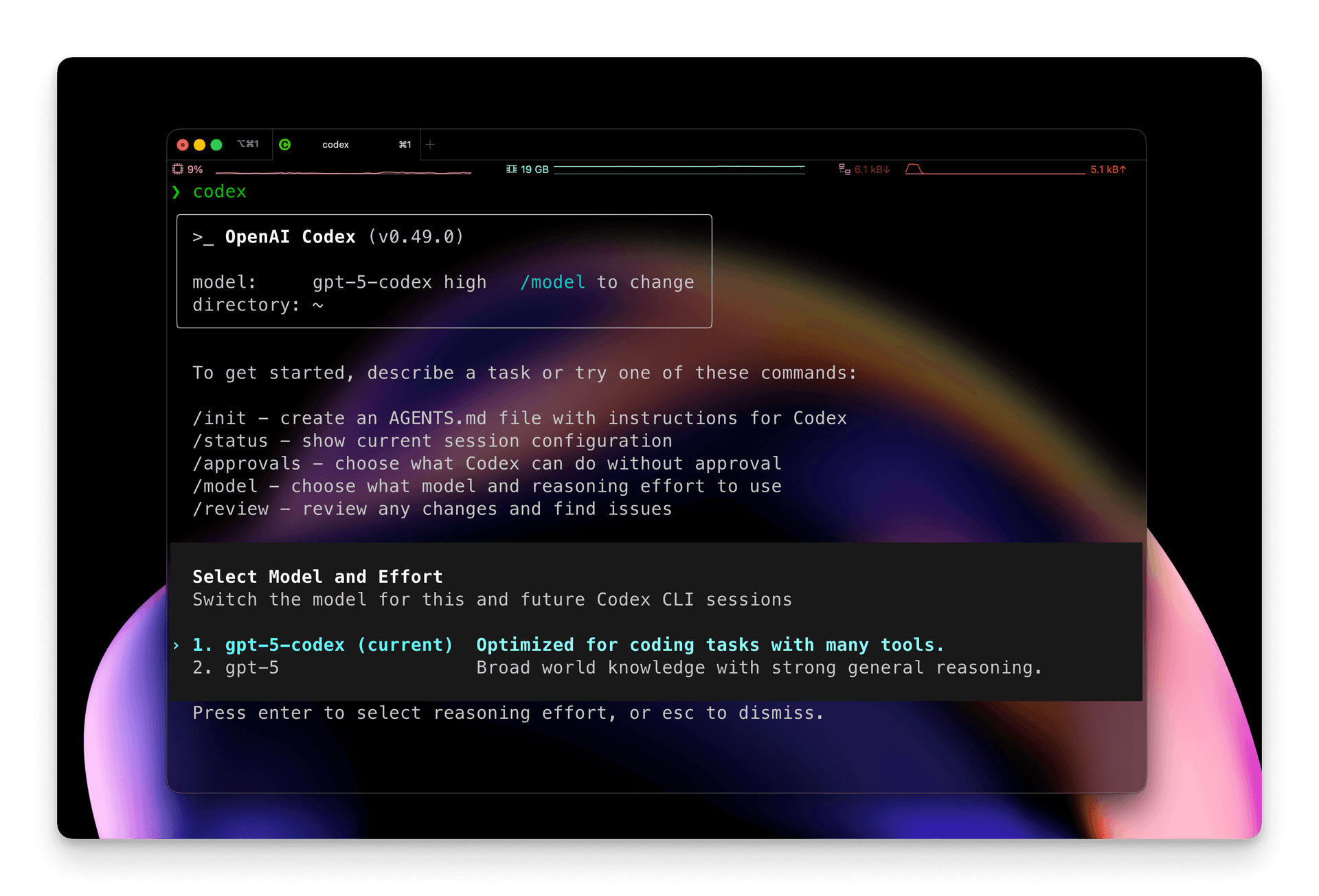 Codex CLI in action showing terminal interface with code analysis and file operations